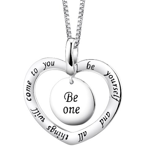 41y1BBoc5GL Sterling Silver Be One, Be Yourself And All Things Will Come To You Open Heart Pendant, 18