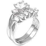 Cubic Zirconia Silver Wedding Ring Set - size 5