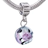 Blue Pink Rose Charm Bead Murano Glass Fits Pandora Charm Bracelet