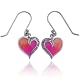 Sterling Silver Marcasite & Pink Epoxy Heart Earrings