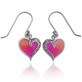 Sterling Silver Marcasite & Pink Epoxy Heart Earrings