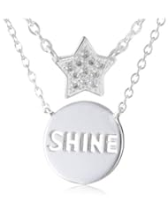 Sterling Silver Duo Necks, Crystal Star and "Shine" Necklace, 16"+2" Extender