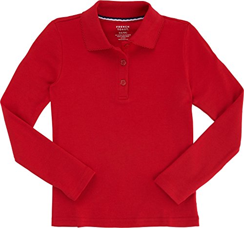 French Toast School Uniform Girls Long Sleeve Polo with Picot Collar, Large