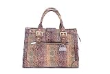 Exotic Structured Satchel, Buttery Suede Designer Leather Handbag. Snake-stamped Leather Purse with Integrated Light System