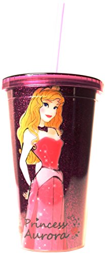 Silver Buffalo DP31087G Disney Aurora BPA-Free Glitter Plastic Cold Cup with Lid and Straw, 16 oz., Purple