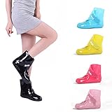 ESTERA 携帯 シューズ カバー レインブーツ キャンディ カラー 折り畳み (黒, M)