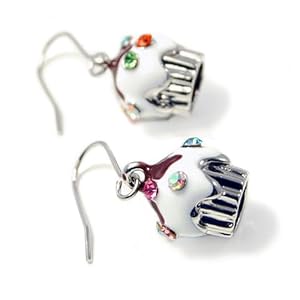 Silver Cupcake Dangle Earrings Fashion Jewelry