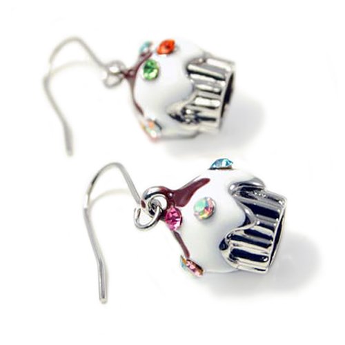 wedding jewelry earrings-Silver Cupcake Charm Dangle Earrings Fashion Jewelry Images