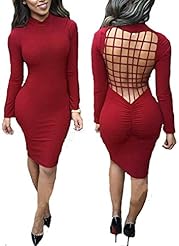 Sexy Long Sleeves Cutout Backless Cotton High-Neck Club Dress/Party Dress 