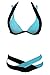 EVALESS Womens Bandage Cut Swimsuit Swimwear Bikini Set Blue Medium Size