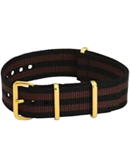 22mm Premium Classic Gold Buckles Nylon Striped Black / Coffee - Easily Interchangeable Replacement Military Watch Strap / Band - Fits All Watches!!!