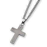 Chisel Brushed Titanium Cross (1.3 x 0.75 Inch) on 22 Inch Steel Curb Chain
