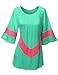 SJSP Women V-contrast Color Shirring Neckline Tunic Top