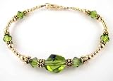 Dk. Peridot (Olivine) - August Birthstone Gold Filled Swarovski Crystal Handmade Beaded Bracelets