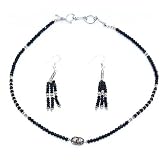 Necklace and Earring Set in Silver and Black Onyx Gemstone (gnklcs335)