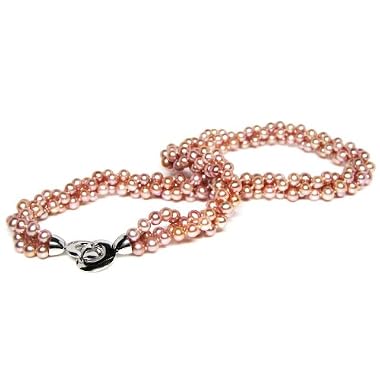 HinsonGayle Handpicked Triple Strand Ultra-Luster Naturally Pink Cultured Pearl Necklace (Sterling Silver)
