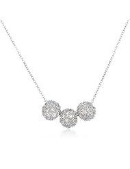3 White CZ Pave Ball Necklace-18"