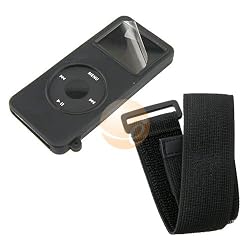 BLACK SKIN CASE + FREE ARMBAND for IPOD NANO 1ST 2ND GEN