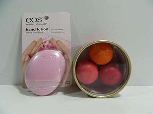 eos Rachel Roy a Ray of Sunshine 3 Lip Balms St. Barths Sunrise (Pink Grapefruit) Aloha Hawaii (Strawberry Kiwi) Indian Summer (Orange Blossom) & eos Hand Lotion Berry Blossom 1.5 Fl Oz Gift Pack
