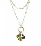 Necklace - N249 - Long Firepolished Beads & Pearl Cluster ~ Olive (Green)