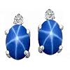 3.04 cttw 14k White Gold Lab Created Star Sapphire and Genuine Diamond Earrings in 14k White Gold