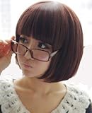 【耐熱】　フルウィッグ　サラツヤ定番ショートボブ (ライトブラウン)（クシ、ネット付き）