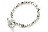 14K White Gold Link Bracelet, Enhanced with a Pave Set Diamond Toggle.