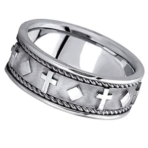 Handmade Wedding Band With Crosses in Platinum (8.5mm)