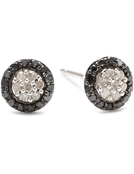 Black Rhodium Plated Sterling Silver Black and White Diamond Cluster Stud Earrings (.25 cttw, G-H Color, I2-I3 Clarity)