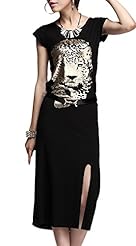 Leopard Print Slit  Dress with a Brush/Sweep Train 