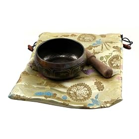 Tibetan Buddhist Singing Bowl with Ivory Bag Gift Set
