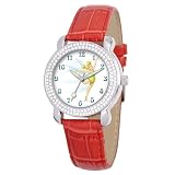 Disney Kids' D2136S086 Tween Tinker Bell Shimmer Red Leather Strap Watch