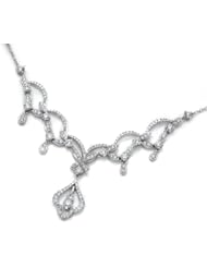 (X1000Diamond) 18K/750 White Gold Flower Pattern with Charms Diamond Accent Necklace (1.95 cttw, G-H Color, VS2-SI1 Clarity, 16"+1.5")