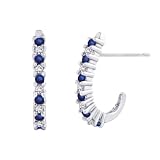 10K White Gold 0.12 ct. Diamond with Alternating 1/5 ct. Sapphire J-Hoop Earrings