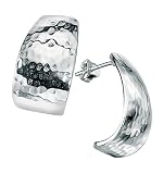 Image of Elements Sterling Silver Ladies E3025 Hammered Half Hoop Earrings