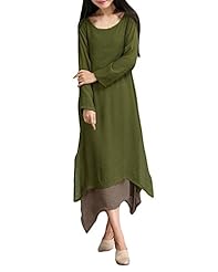 Cotton/Linen Long Sleeves Elbow Length Sleeves Maxi Dress 