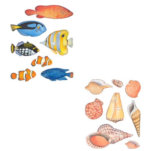 Instant Murals 7 Tropical Fish Under Sea Wall Transfers and 8 Seashell Wall Transfers