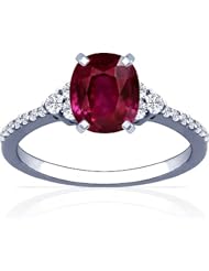 18K White Gold Cushion Cut Ruby Ring With Sidestones