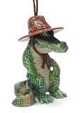 ALLIGATOR Everglades GATOR w/Straw Hat Christmas Ornament MINIATURE New Porcelain NORTHERN ROSE R346