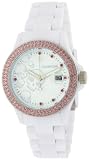 K&BROS Women's 9537-2 Ice-Time Skulls Stones Pink Crystal Accented White Watch