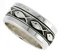 Sterling Silver 5/16" (8 mm) Christian Fish Design Spinner Ring Size 10