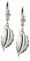 14k White Gold Diamond Leaf Leverback Earrings (.01 cttw, J Color, I2 Clarity)