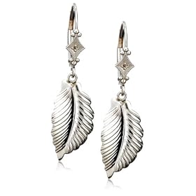 14k White Gold Diamond Leaf Leverback Earrings (.01 cttw, J Color, I2 Clarity)