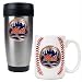 New York Mets MLB Stainless Steel Travel Tumbler & Game ball Ceramic Mug Set - Primary Logo