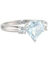 Sterling Silver Aquamarine and Created White Sapphire Heart Ring