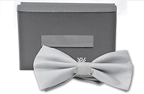 Uomo Vennetto- Poly Satin Banded (Pre Knotted) Bow Ties with Gift Box Color :Light Silver