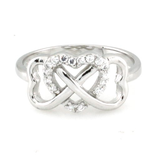 925 Sterling Silver Heart Graduation Infinity Promise Ring w/ Cubic Zirconia - Available Size: 4, 4.5, 5, 5.5, 6, 6.5, 7, 7.5, 8, 8.5, 9, 9.5, 10
