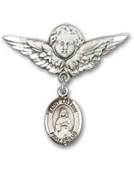 Sterling Silver Baby Badge with St. Lillian Charm and Angel with Wings Badge Pin