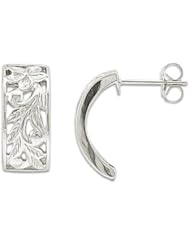 Plumeria Scroll Earrings in 14K White Gold - 8mm