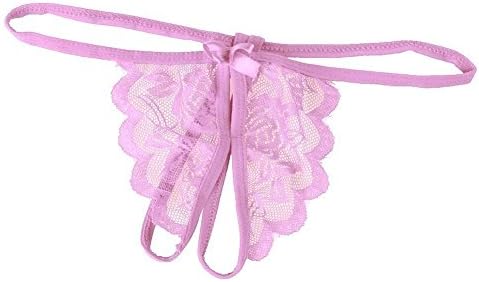 Zcargel Sexy Open Crotch T-Back Lingerie G-String Lace Panty,Thong Pearl Bead (Butterfly pink)